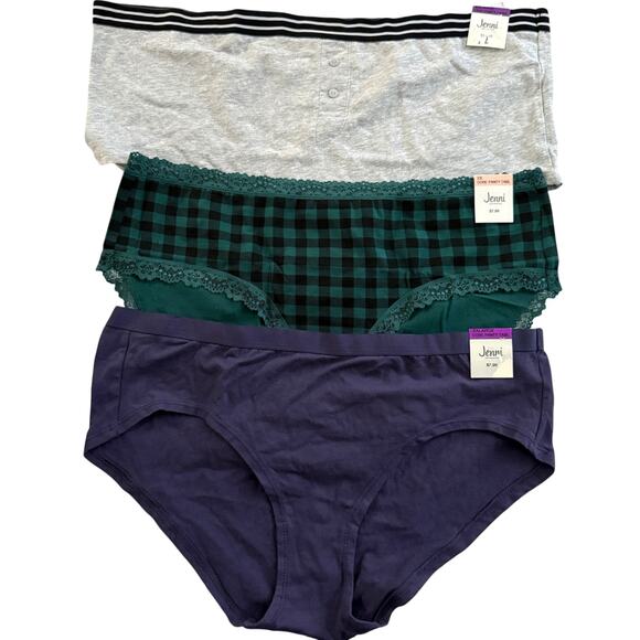 Jenni Intimates Lot 3pcs Hipster Boyshort Cotton Panties Multi - Plus XXL 2X - Picture 1 of 7